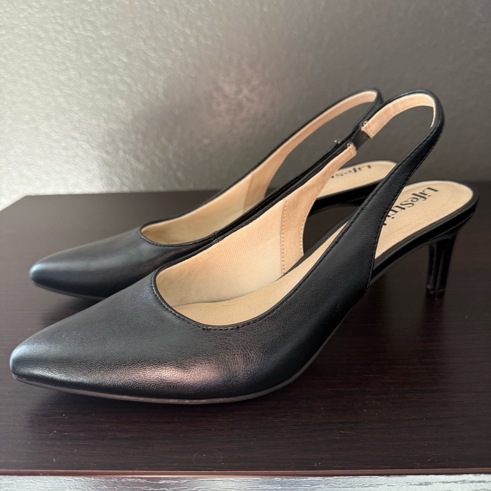 LifeStride Annalise Slingback Black Kitten Heel Pointed Toe Pump